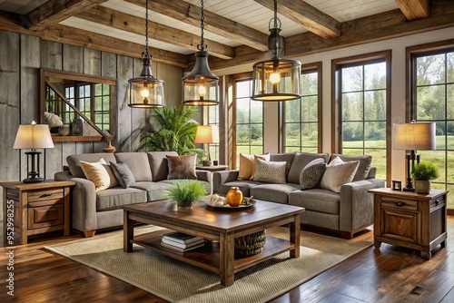 Wallpaper Mural Knoxville Farmhouse Furniture Rustic Charcoal Wood Stained Seeded Glass Pendant Lights Cozy Rustic Chic Country Cottage Torontodigital.ca