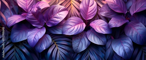 Purple and blue tropical leaves background.