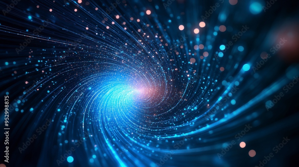 Naklejka premium A mesmerizing spiral of swirling lights, creating a captivating visual experience of depth and motion in a cosmic environment.