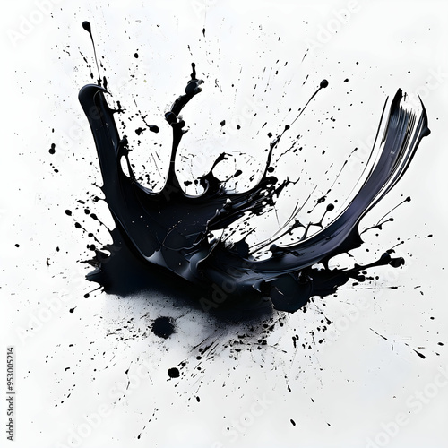abstract black in splash, paint, brush strokes, stain grunge isolated on white background, japanesestyle with generative ai , black and white style 
