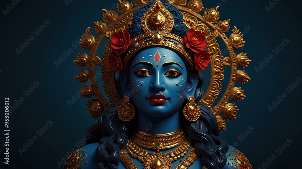 Indian Goddess Kali Maa on dark blue background. Goddess Durga Face. Indian Goddess Kali Maa on dark blue background. Goddess Durga Face.