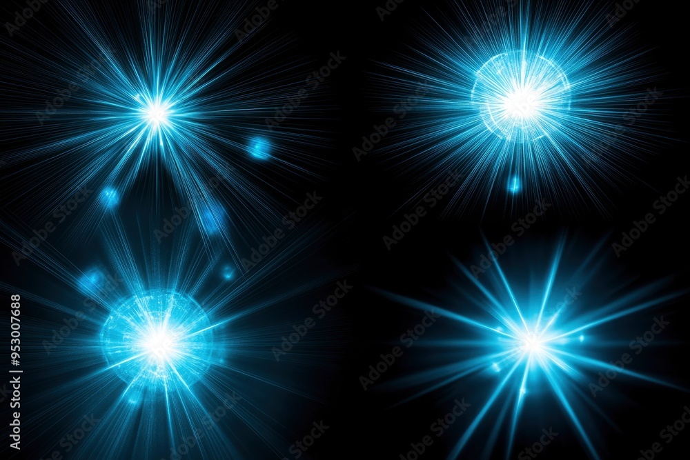Lens flare, blue glow light effect on black. image of rays light effects, overlays or flare for design. screen blending mode. Set of abstract sun burst, flare, glare over black background , ai Lens flare, blue glow light effect on black. image of rays light effects, overlays or flare for design. screen blending mode. Set of abstract sun burst, flare, glare over black background , ai