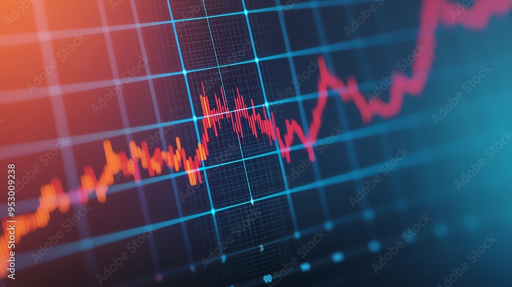 Financial performance analysis, line charts with highlighted points, 3D ...