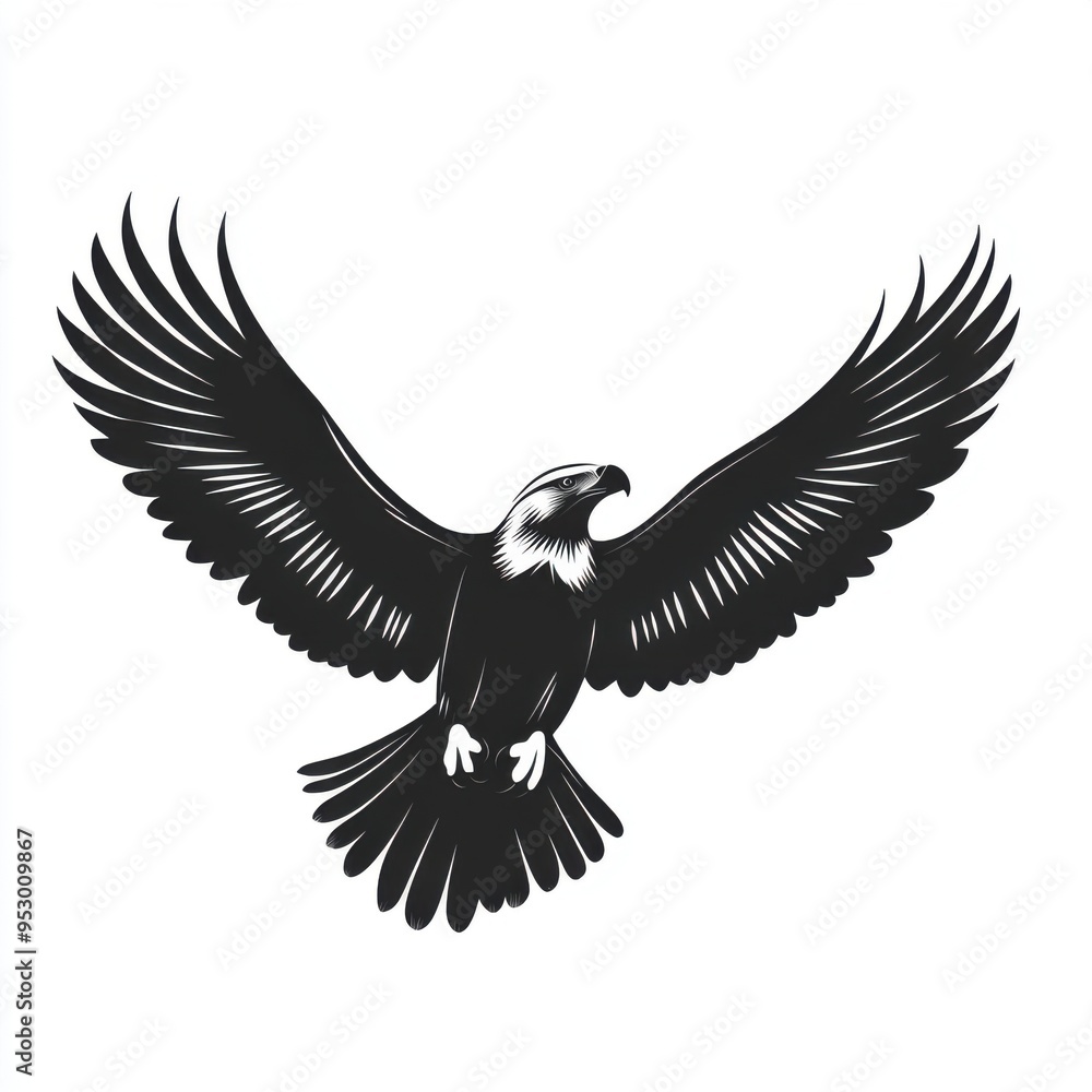 Fototapeta premium Majestic Flying Eagle Silhouette Minimalistic Design on White Background