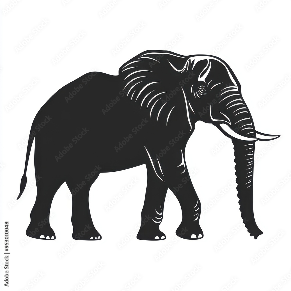 Majestic Elephant Silhouette - Powerful Presence of a Large Mammal in Black on White Background Majestic Elephant Silhouette - Powerful Presence of a Large Mammal in Black on White Background