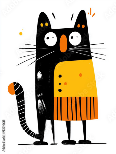 Colorful Modern Cat Illustration in Abstract Style - Playful Cartoon Cat with Bold Shapes and Patterns - Contemporary Art for Kids and Home Decor