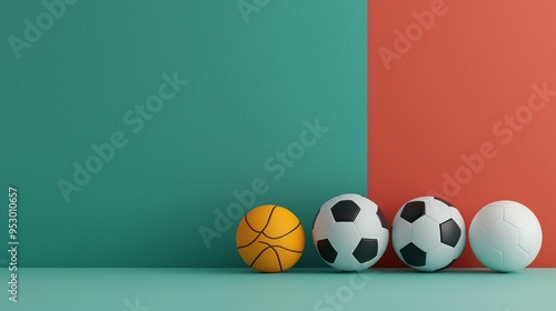 Growth chart, sports theme, soccer, basketball, and football, 3D illustration photo