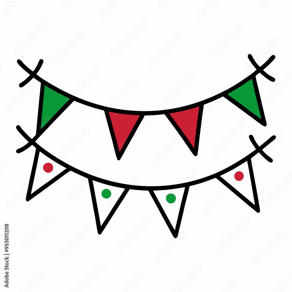 Vector line art Christmas Pennant Flags illustration Vector line art Christmas Pennant Flags illustration