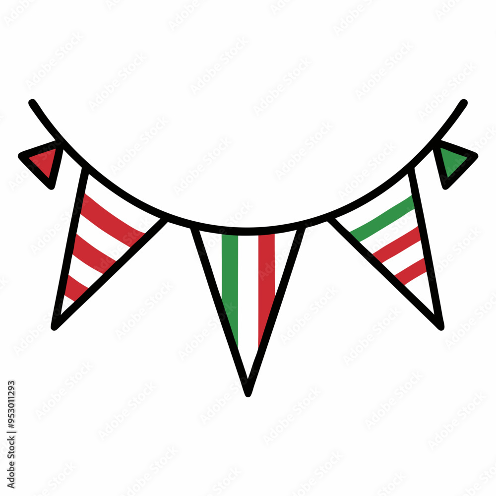 Obraz premium Vector line art Christmas Pennant Flags illustration