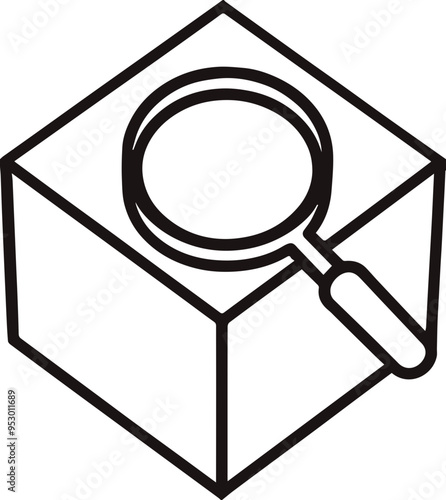 돋보기로 상자를 살펴보는 검색 아이콘, 단순한 디자인