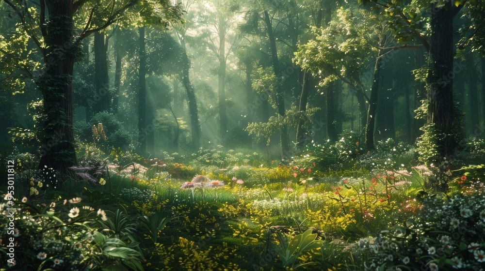 Obraz premium A dense forest near a small village