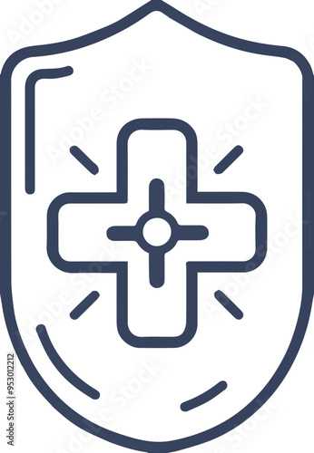 방패와 십자가로 표현된 건강 및 보호 아이콘