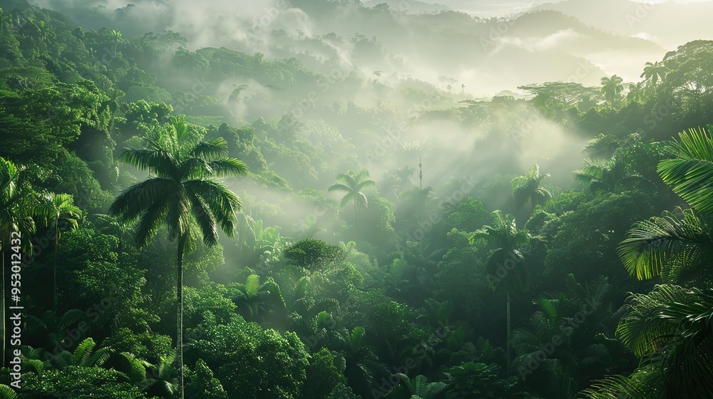 Obraz premium Rainforest with mist wallpaper