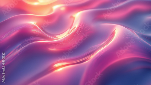 3D render of abstract fluid shapes in pink and light blue, creating an elegant composition with flowing lines against a clean background