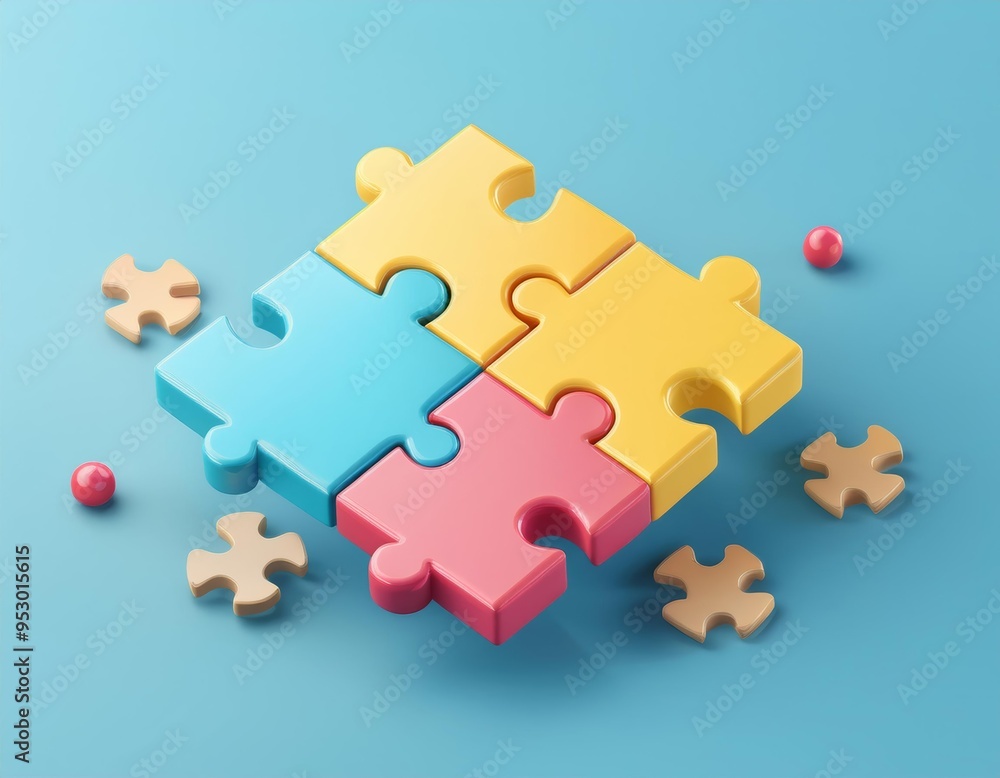 3D Colorful puzzle pieces coming together, 3D illustration 3D Colorful puzzle pieces coming together, 3D illustration