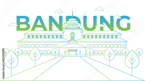 Line art illustration of Gedung Sate Bandung, Indonesia