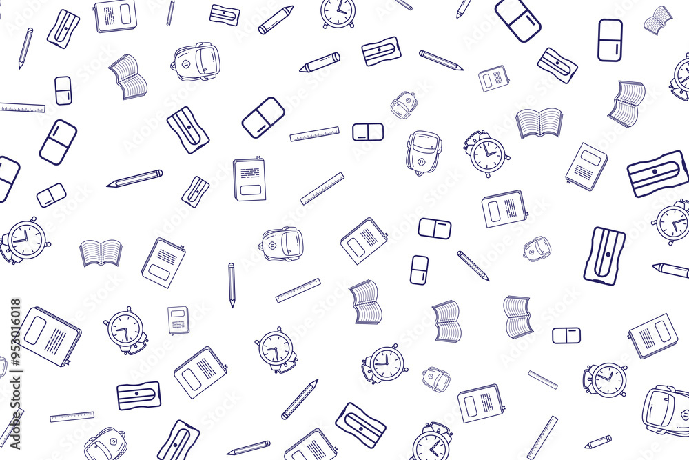 Stationery line art background for school and education themes Stationery line art background for school and education themes