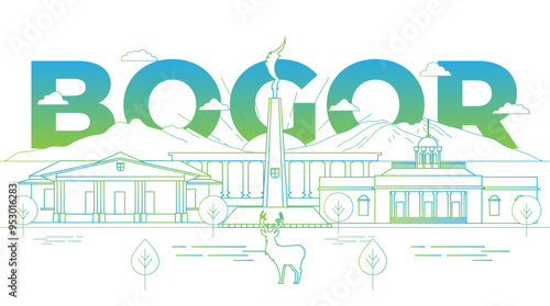Line art illustration of Bogor Landmark, Indonesia