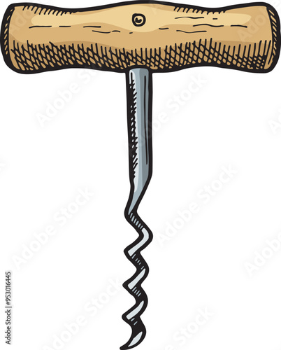 Retro corkscrew with wooden handle. Hand wine opener