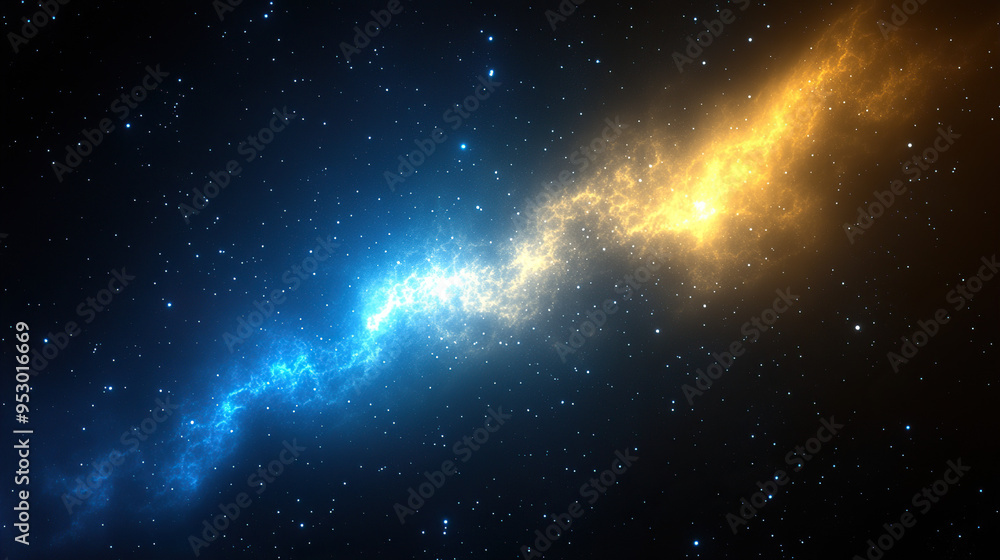 Blue and yellow glowing nebulae in the sky Blue and yellow glowing nebulae in the sky