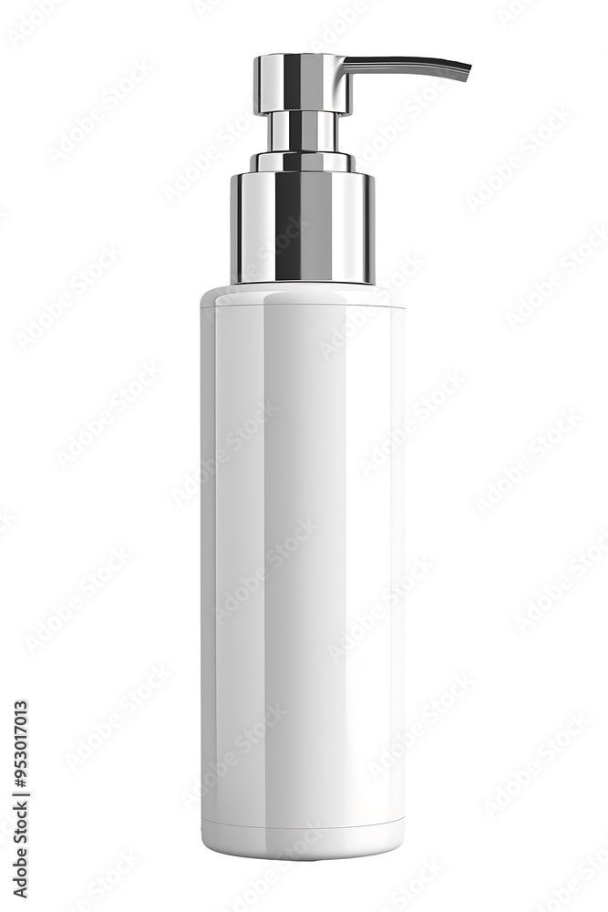 Obraz premium White Pump Bottle with Chrome Accents on a Gray Background