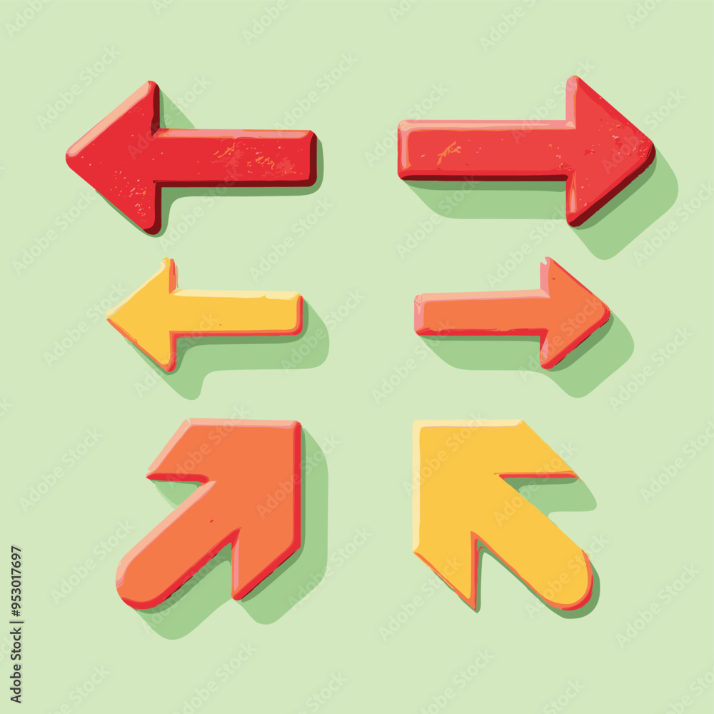 Various colorful arrows pointing in different directions against a light green background. Various colorful arrows pointing in different directions against a light green background.