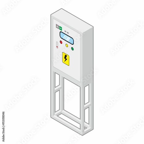 Isometric view of free stand temporary electrical distribution board panel box vector illustration.