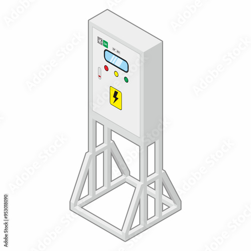 Isometric view of temporary electrical distribution board panel box vector illustration.