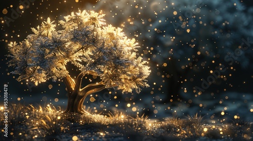 Golden Tree in a Mystical Forest