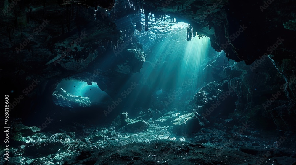 Obraz premium underwater cave explore wallpaper