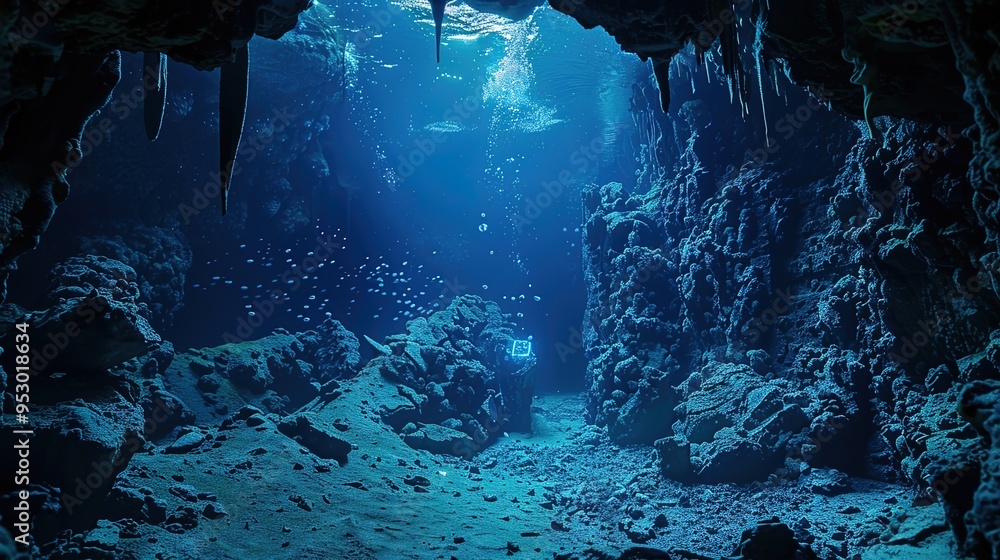 Obraz premium underwater cave explore wallpaper