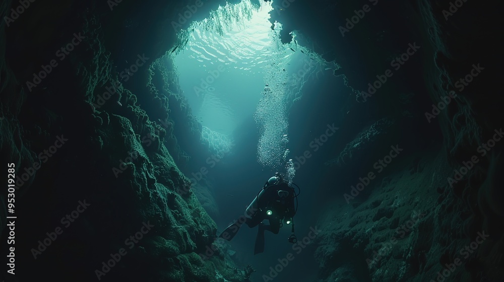 Fototapeta premium underwater cave explore wallpaper