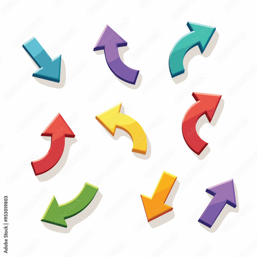 Colorful 3D arrows pointing in different directions against a white background. Colorful 3D arrows pointing in different directions against a white background.