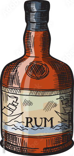 Rum bottle. Alcohol distillery hand drawn icon