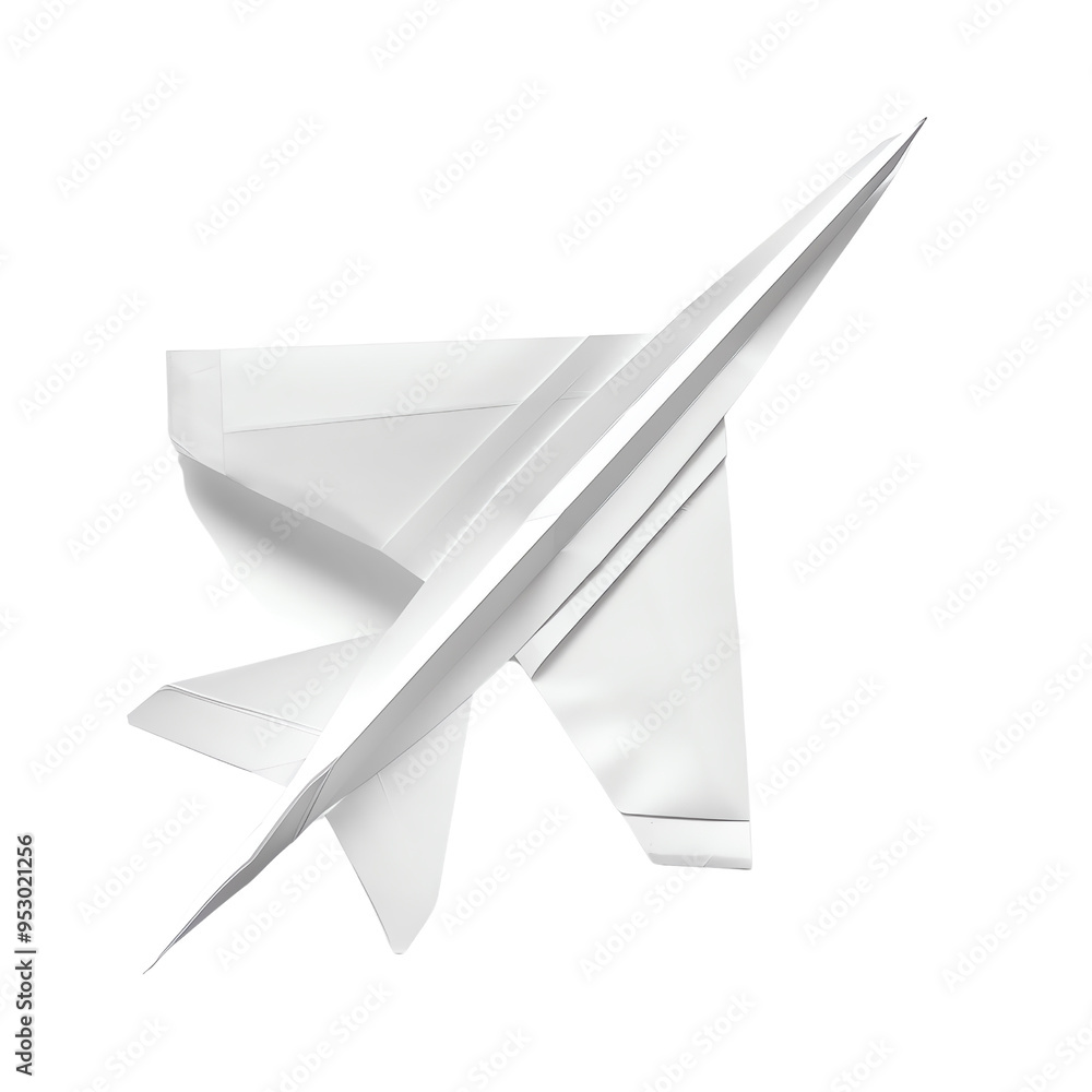 White paper airplane origami model isolated on a white background, symbolizing creativity, imagination, and childhood fun. White paper airplane origami model isolated on a white background, symbolizing creativity, imagination, and childhood fun.