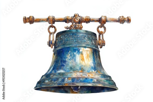 Vintage Watercolor Illustration of the Liberty Bell, Patriotic American History Symbol on White Background