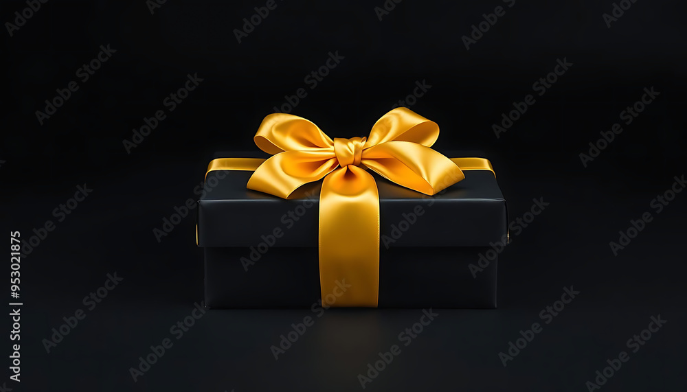 A luxurious gift box, on a solid black background, wrapped in sleek, matte black paper with a textured bow and feathers, creating a romantic luxury atmosphere. For anniversary, birthday presents A luxurious gift box, on a solid black background, wrapped in sleek, matte black paper with a textured bow and feathers, creating a romantic luxury atmosphere. For anniversary, birthday presents