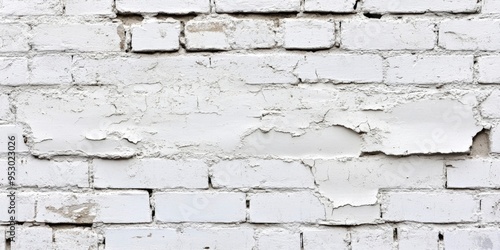 A white brick wall with a few holes and cracks. The wall is old and has been weathered by time