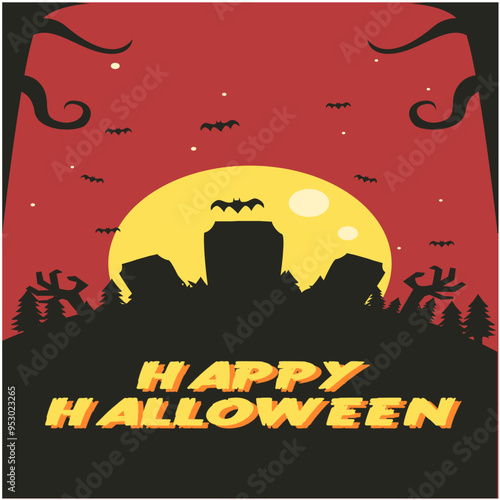 halloween background with pumpkin and bats