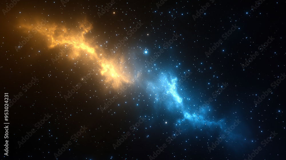 Blue and yellow glowing nebulae in the sky Blue and yellow glowing nebulae in the sky