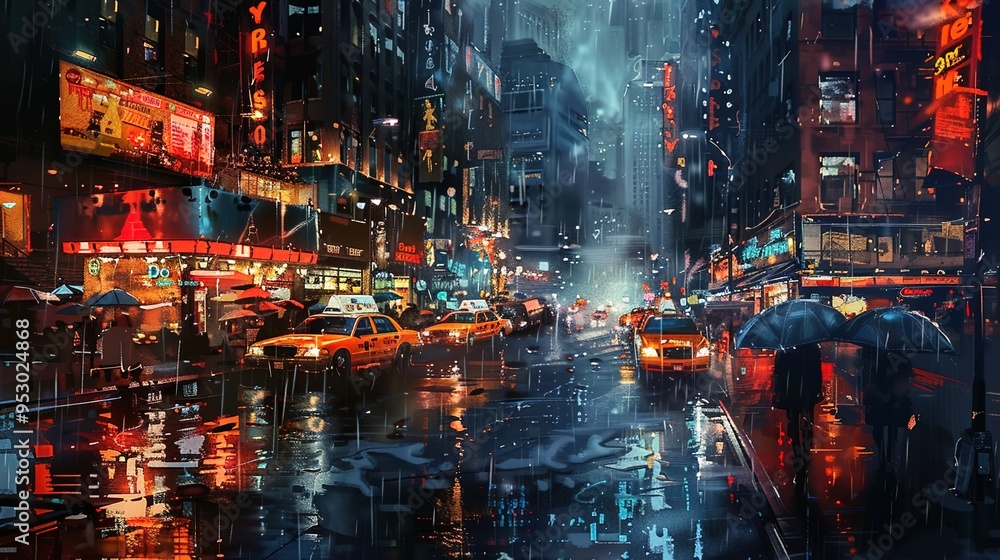 Fototapeta premium rainy night city wallpaper