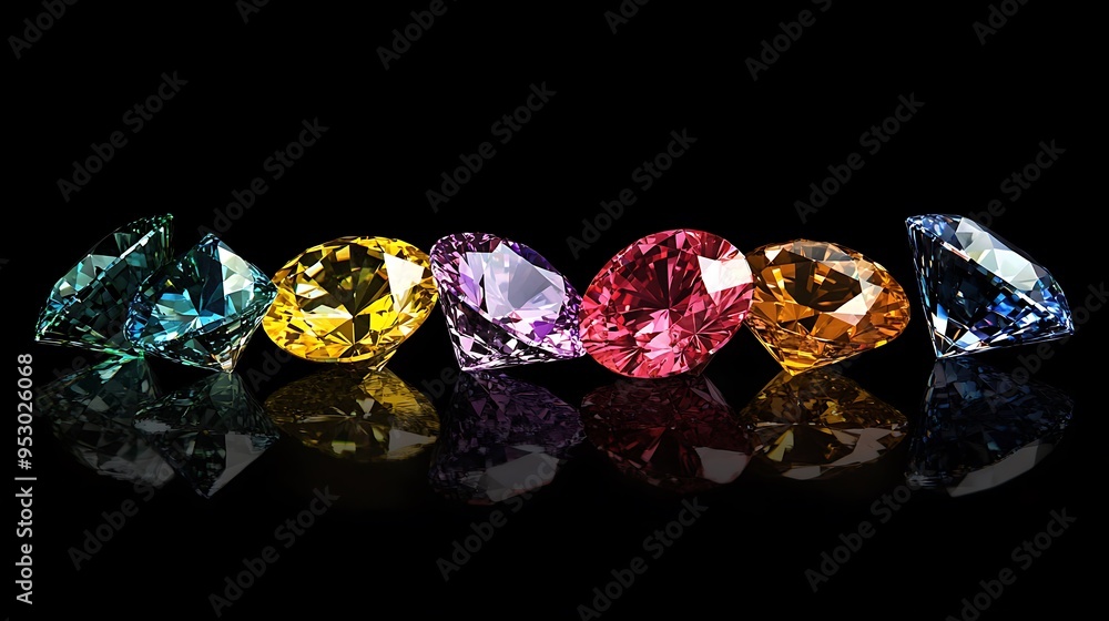 A Row of Sparkling Gemstones Against a Black Background A Row of Sparkling Gemstones Against a Black Background