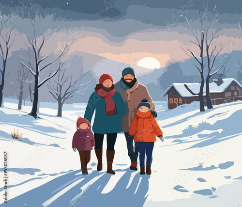 happy family in winter