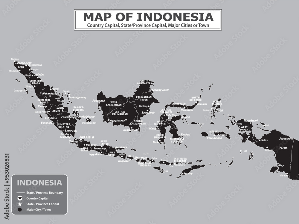 Fototapeta premium Geography politics map of countries. Map of country with capital, province or state capital, major cities and town.