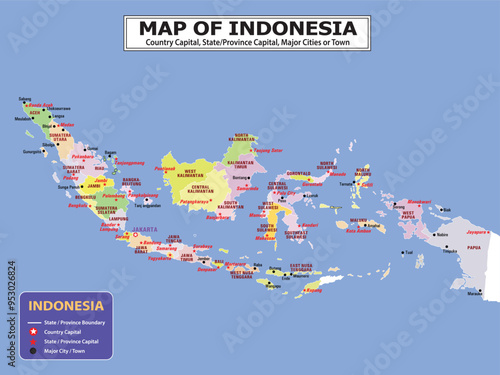 Geography politics map of countries. Map of country with capital, province or state capital, major cities and town.