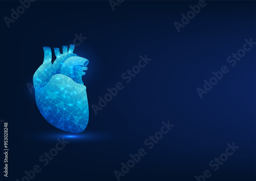Medical technology background, heart connected to technology network, conveys heart disease treatment, doctors using modern technology to help treat heart-related diseases.