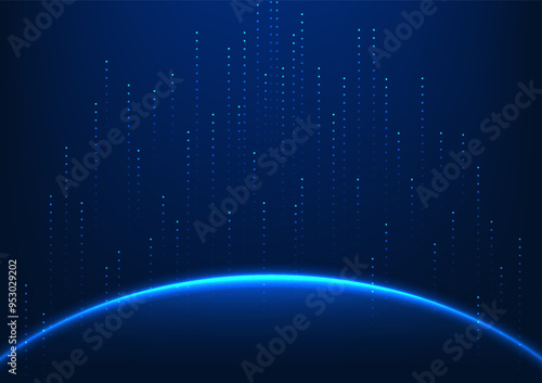 Abstract background technology Light lines rising from the arcs represent the output of cyber technology data through the internet network to the server. Illustration, vector, wallpaper.