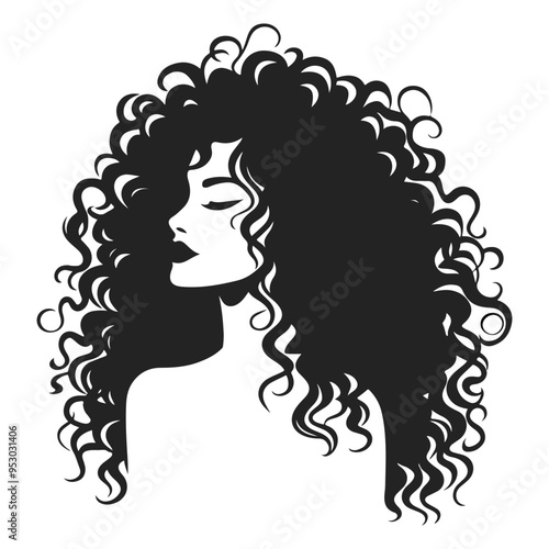 Woman with black hair fashion logo silhouette vector illustration