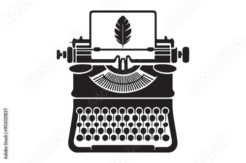 Old Typewriter illustration vintage minimalist clipart illustration.