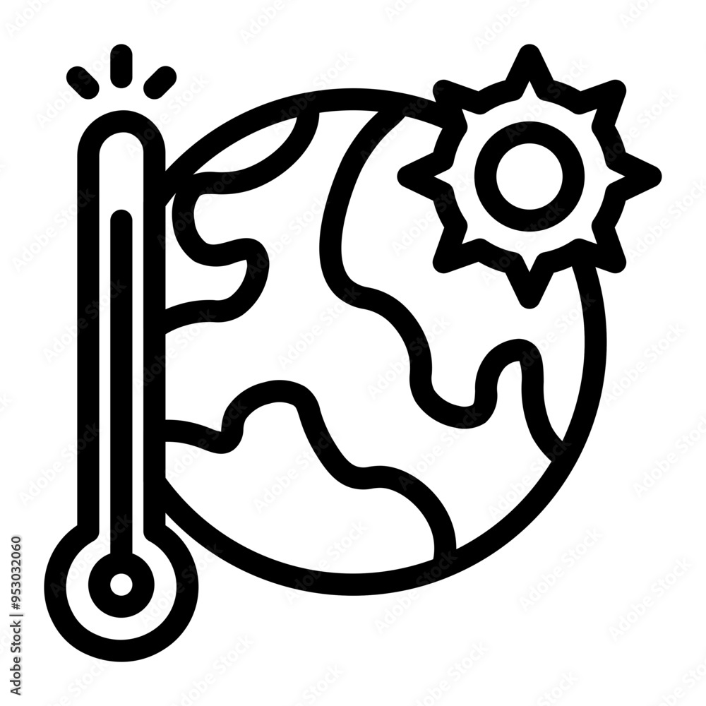 high earth temperature in line icon -global warming, environment, climate change, climate, ecology, nature, globel
